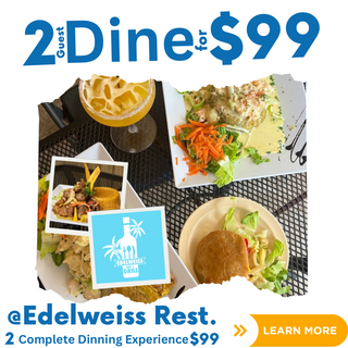 @EDELWISE Rest. 2 Guest Dining Experience for just $99 (2beverages, 2appetizers, 2main dishes + dessert for 2)